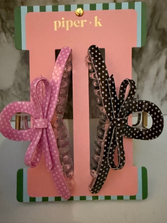Accessories - Piper K Polka Dot Bow Hair Claw Clips ~ Pink and Black 2-Pack